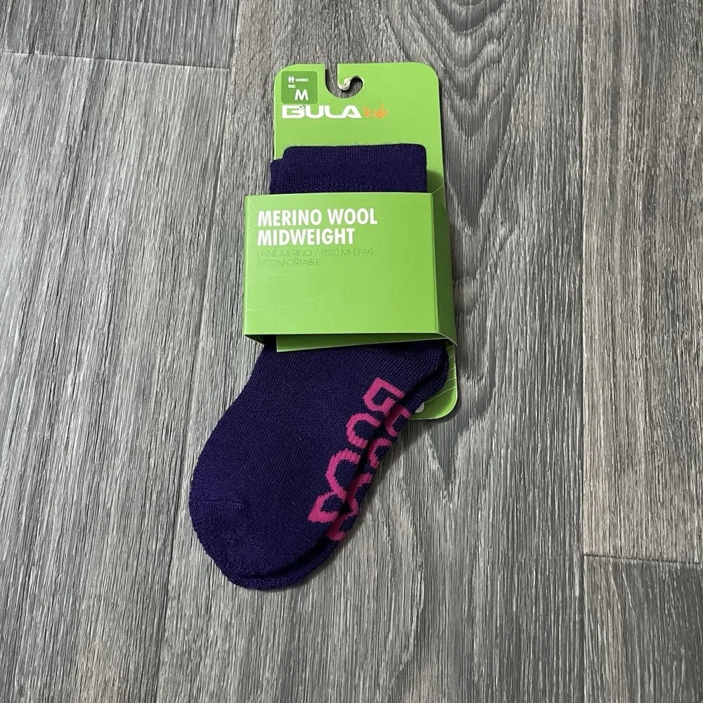 Bula Outdoor Kids Midweight Boot Socks Wool Blend Sz M Youth 9-11.5 Purple Hike